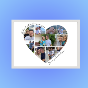 Photo frame heart shape with photos and text