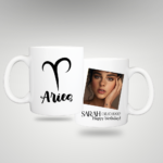 Personalized zodiac mug with picture and text aries