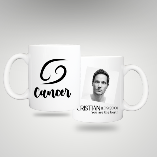 Personalized zodiac mug with picture and text - CANCER