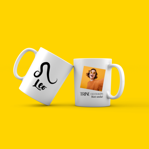 Personalized zodiac mug with picture and text - LEO