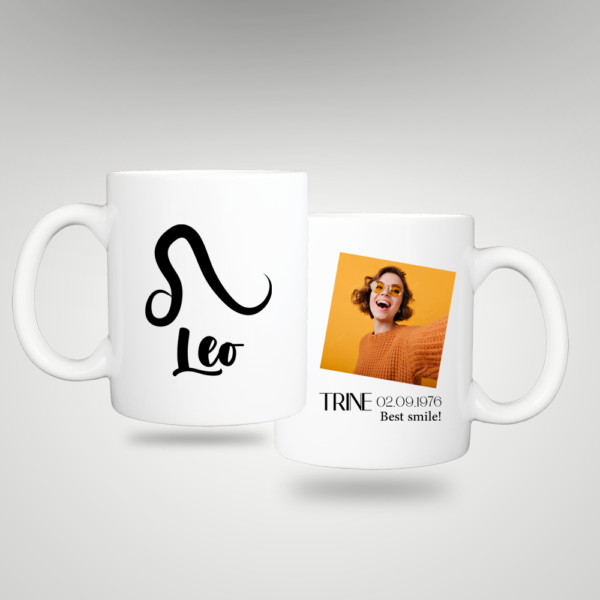 Personalized zodiac mug with picture and text - LEO
