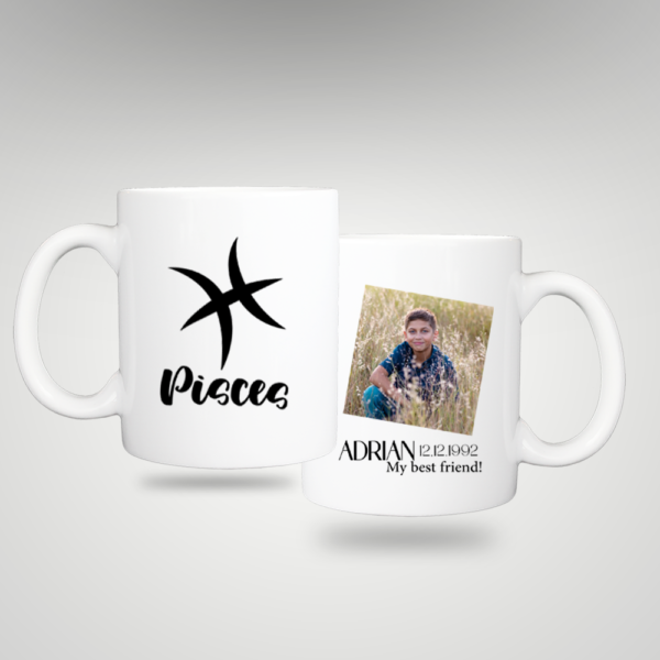 Personalized zodiac mug with picture and text - PISCES