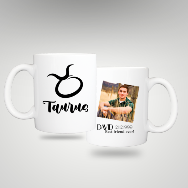 Personalized zodiac mug with picture and text - TAURUS