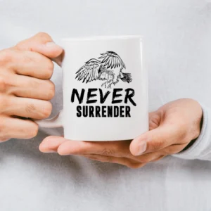 Never surrender mug